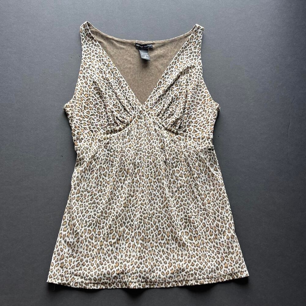 1990s New York & Company Leopard Print Mesh Nylon Empire Waist Tank Top Size S